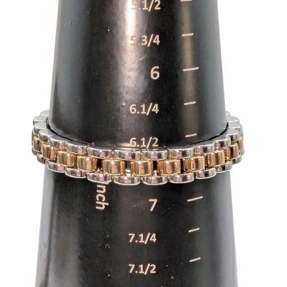 Lot of Two Metal Bracelets One Two Tone Stretch & One Textured Oval Link - Picture 3 of 6